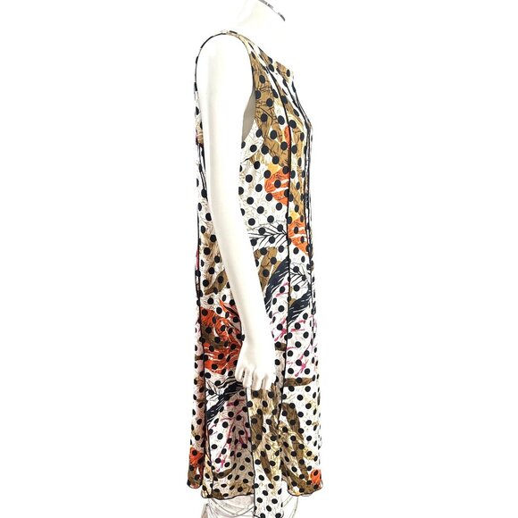 Voir Voir Size 14 Multicolor Polka Dot Patchwork Leaf Print Sleeveless Midi Boho - Picture 5 of 13